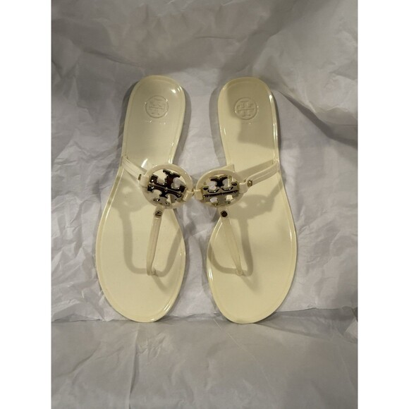 TORY BURCH IVORY MINI MILLER JELLY THONG SANDALS SIZE 9 W/ DUST BAG - Picture 1 of 7